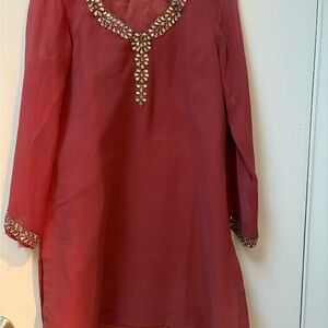 Brand new Dusty rose color long shirt( kurta) with embroidery from India.